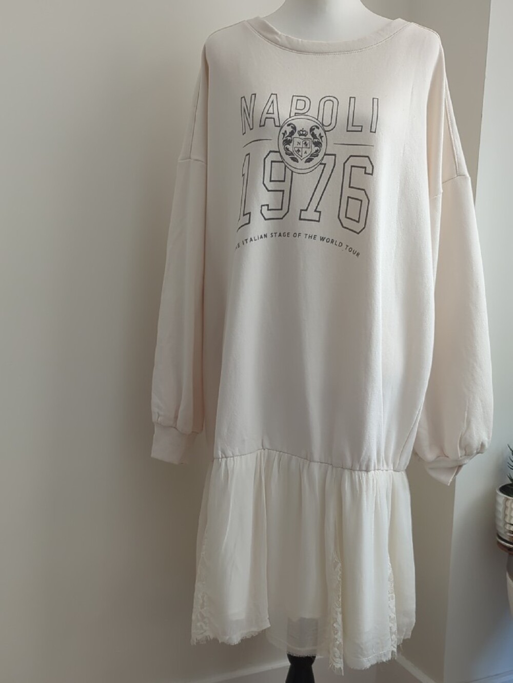NWT Anthropologie Pilcro Sweatshirt Twofer Lace Mini Dress Napoli 1976 Cream 2X - Picture 11 of 14